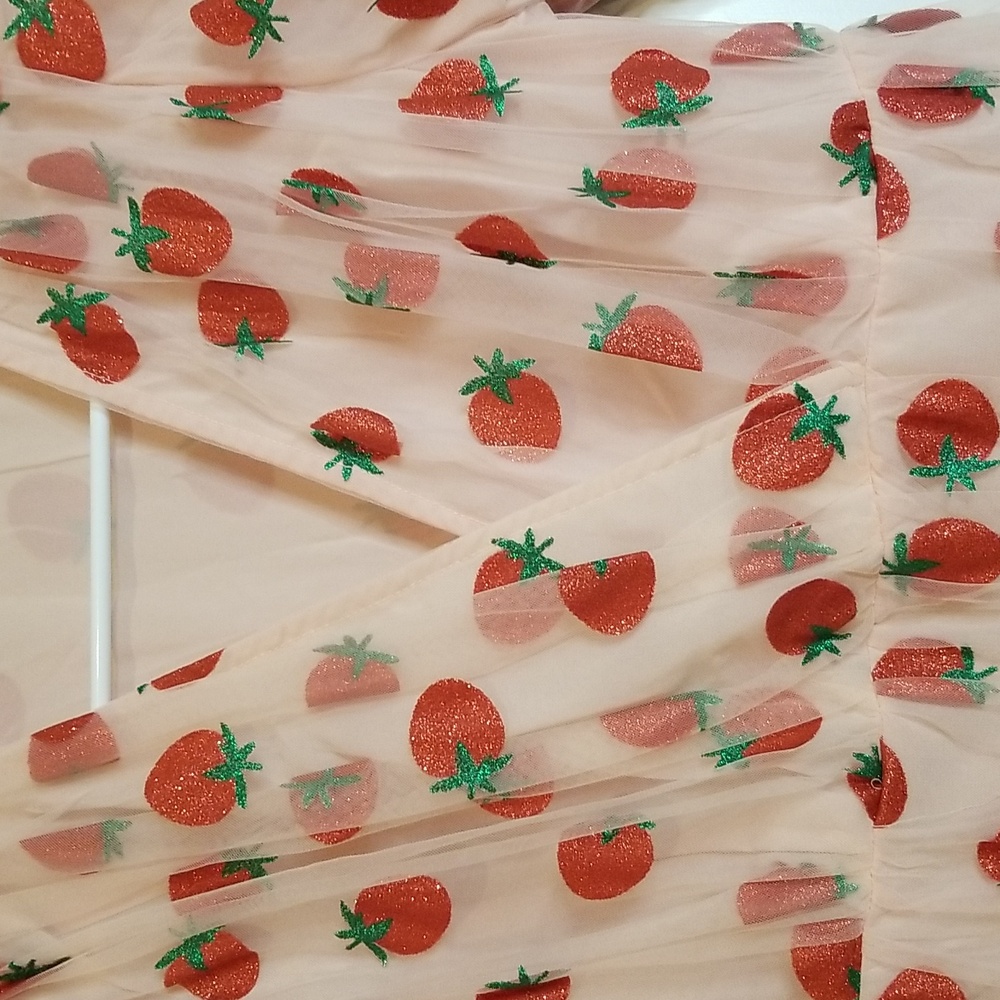 Charming Tulle Dress W/Glitter Strawberries By Retro Stage Size Large (8) NWT - Picture 5 of 16